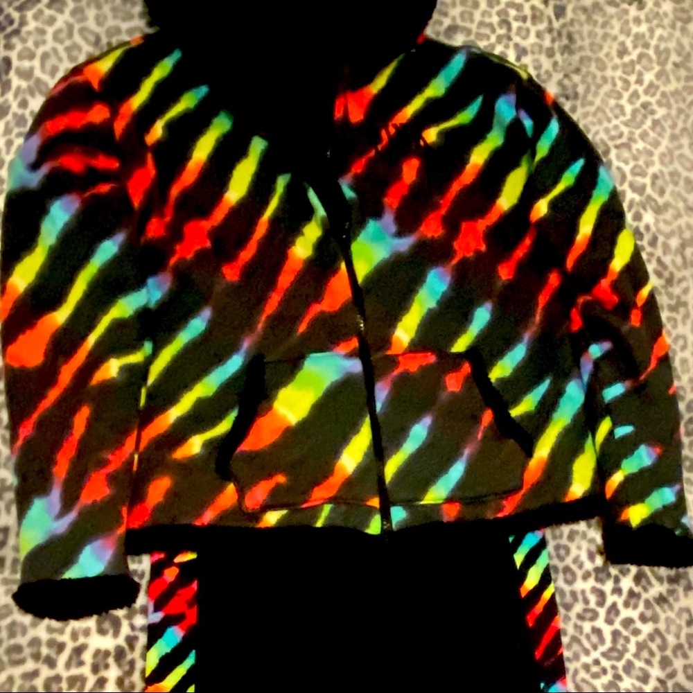 PINK rainbow zebra hoodie leggings set M